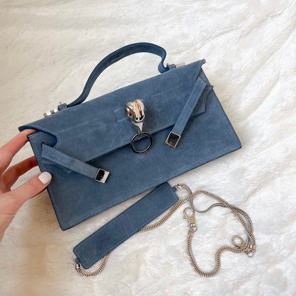$899 NWOT LYA LYA Mini Vultura Clutch Suede-like Blue Silver Shoulder Bag Dubai - Picture 5 of 15